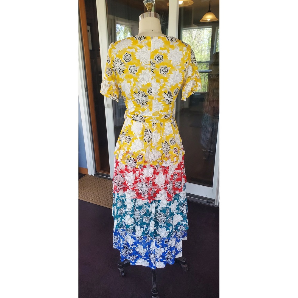 L'atiste by Amy Womens Floral Tiered Maxi Dress Yellow Red Blue S - Picture 5 of 7